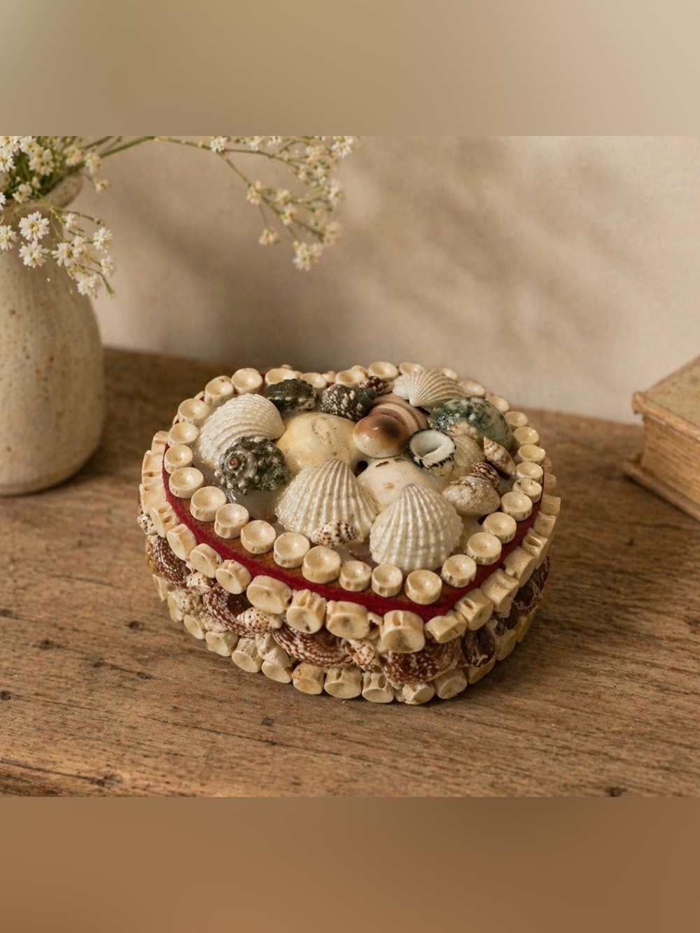 Heart-Shaped Seashell trinket box Vintage Heritage keepsake decor beach cottage
